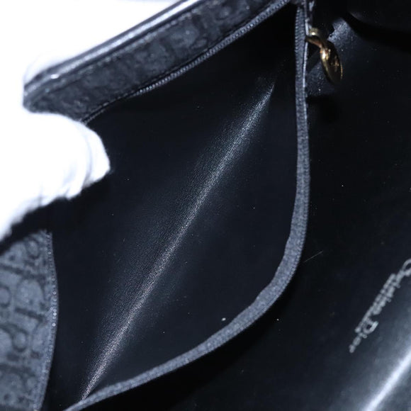 Christian Dior Trotter Canvas Chain Shoulder Bag Black Gold Auth bs23529