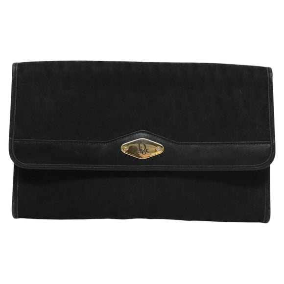 Christian Dior Trotter Canvas Chain Shoulder Bag Black Gold Auth bs23529