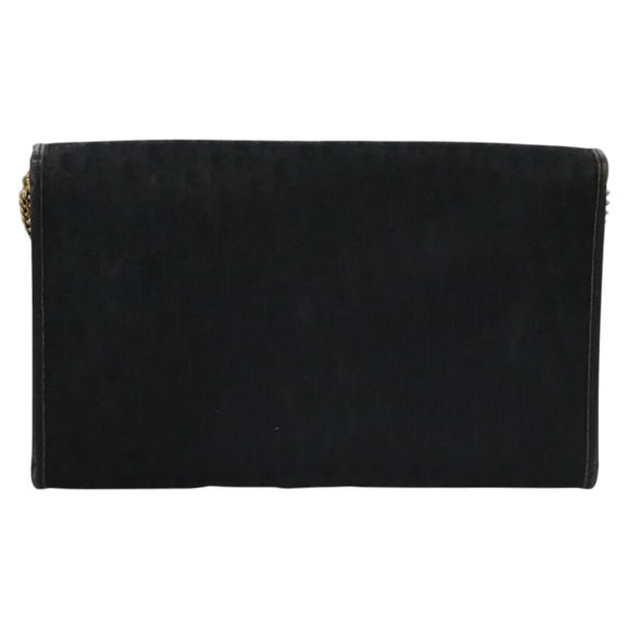 Christian Dior Trotter Canvas Chain Shoulder Bag Black Gold Auth bs23529