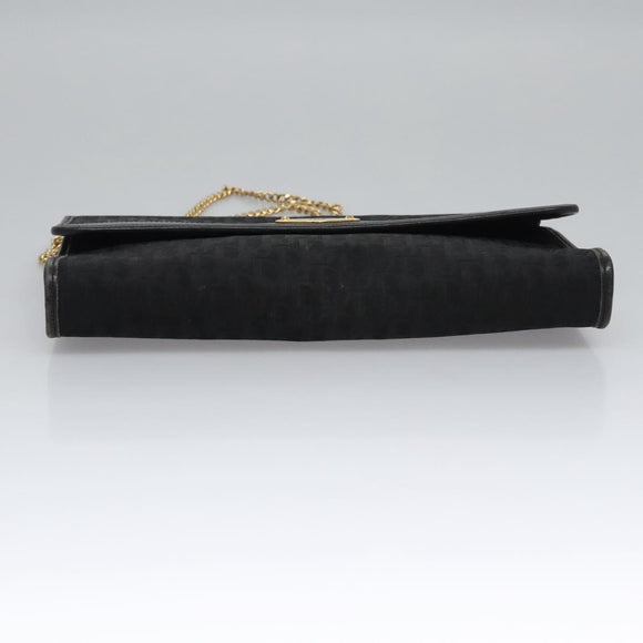 Christian Dior Trotter Canvas Chain Shoulder Bag Black Gold Auth bs23529