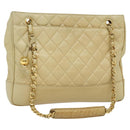 CHANEL Matelasse Chain Shoulder Bag Lamb Skin Beige Gold CC Auth bs23535-1