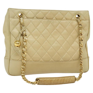 CHANEL Matelasse Chain Shoulder Bag Lamb Skin Beige Gold CC Auth bs23535
