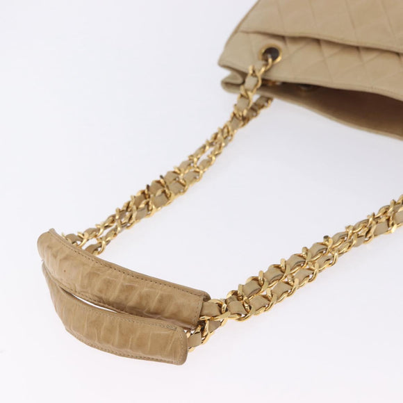CHANEL Matelasse Chain Shoulder Bag Lamb Skin Beige Gold CC Auth bs23535