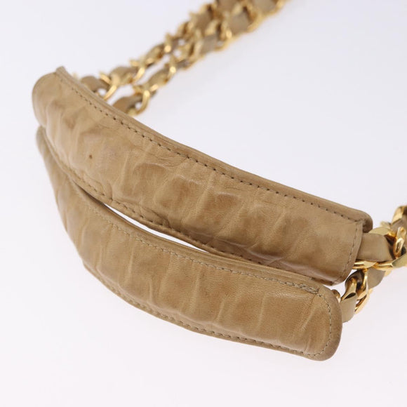 CHANEL Matelasse Chain Shoulder Bag Lamb Skin Beige Gold CC Auth bs23535