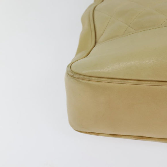 CHANEL Matelasse Chain Shoulder Bag Lamb Skin Beige Gold CC Auth bs23535