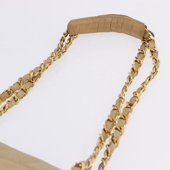 CHANEL Matelasse Chain Shoulder Bag Lamb Skin Beige Gold CC Auth bs23535