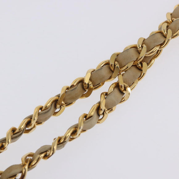 CHANEL Matelasse Chain Shoulder Bag Lamb Skin Beige Gold CC Auth bs23535