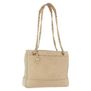 CHANEL Matelasse Chain Shoulder Bag Lamb Skin Beige Gold CC Auth bs23535-1