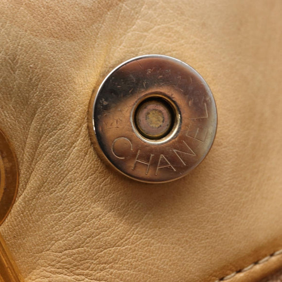 CHANEL Matelasse Chain Shoulder Bag Lamb Skin Beige Gold CC Auth bs23535