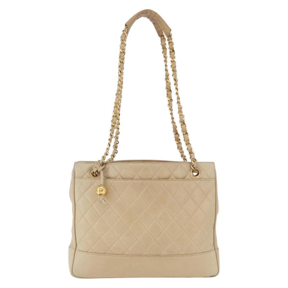 CHANEL Matelasse Chain Shoulder Bag Lamb Skin Beige Gold CC Auth bs23535