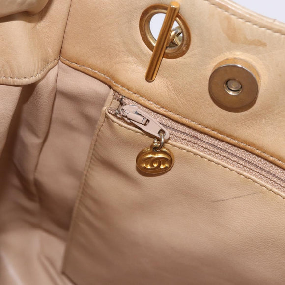 CHANEL Matelasse Chain Shoulder Bag Lamb Skin Beige Gold CC Auth bs23535