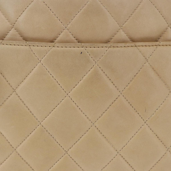 CHANEL Matelasse Chain Shoulder Bag Lamb Skin Beige Gold CC Auth bs23535