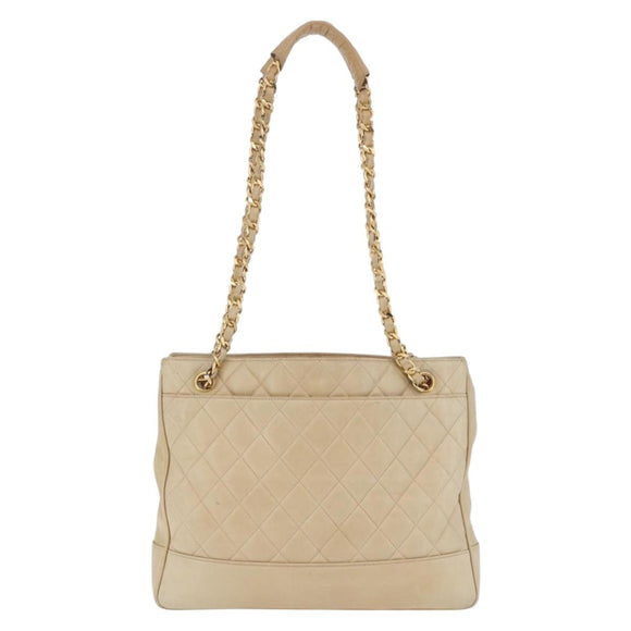 CHANEL Matelasse Chain Shoulder Bag Lamb Skin Beige Gold CC Auth bs23535