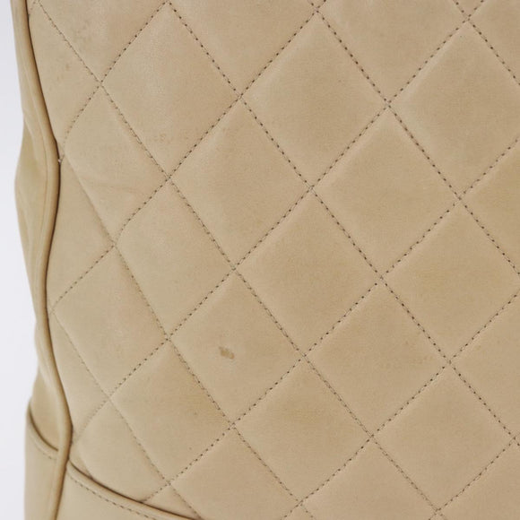 CHANEL Matelasse Chain Shoulder Bag Lamb Skin Beige Gold CC Auth bs23535