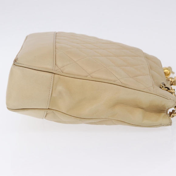 CHANEL Matelasse Chain Shoulder Bag Lamb Skin Beige Gold CC Auth bs23535