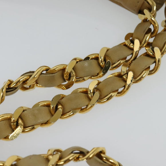 CHANEL Matelasse Chain Shoulder Bag Lamb Skin Beige Gold CC Auth bs23535