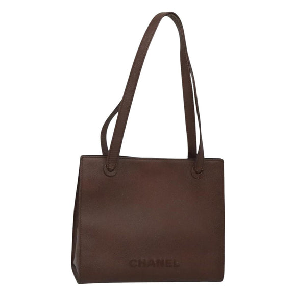 CHANEL Shoulder Bag Leather Brown CC Auth bs23537