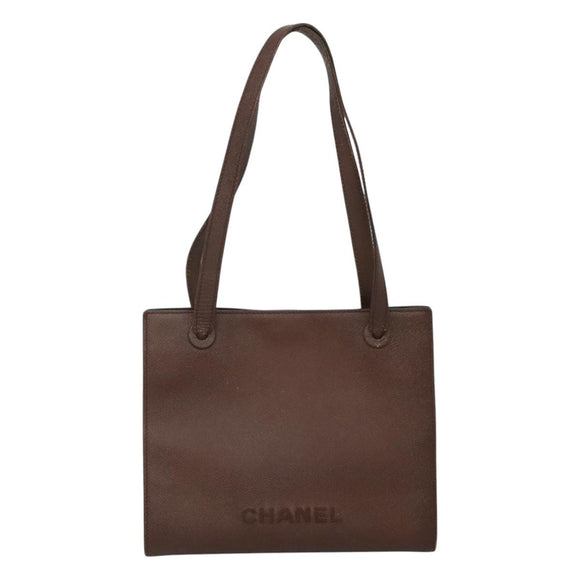 CHANEL Shoulder Bag Leather Brown CC Auth bs23537