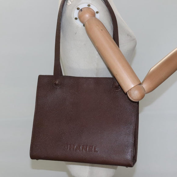 CHANEL Shoulder Bag Leather Brown CC Auth bs23537