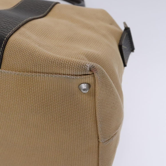 Salvatore Ferragamo Boston Bag Canvas Leather 2way Beige Silver Auth bs23541