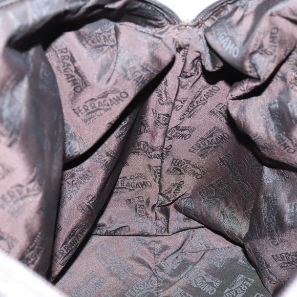 Salvatore Ferragamo Boston Bag Canvas Leather 2way Beige Silver Auth bs23541