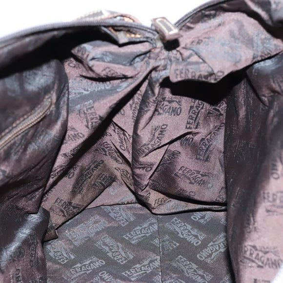 Salvatore Ferragamo Boston Bag Canvas Leather 2way Beige Silver Auth bs23541