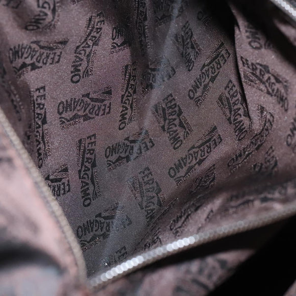 Salvatore Ferragamo Boston Bag Canvas Leather 2way Beige Silver Auth bs23541