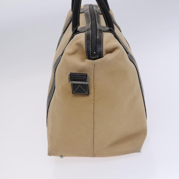 Salvatore Ferragamo Boston Bag Canvas Leather 2way Beige Silver Auth bs23541