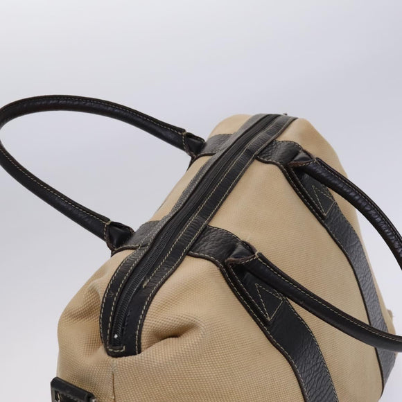 Salvatore Ferragamo Boston Bag Canvas Leather 2way Beige Silver Auth bs23541