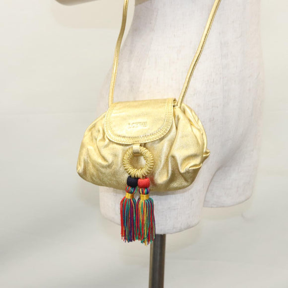 LOEWE Shoulder Bag Leather Gold Auth bs23549