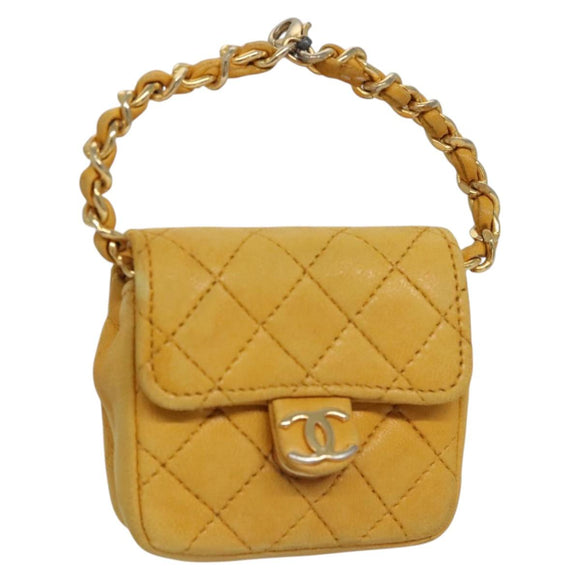 CHANEL Mini Mini Matelasse Charm Lamb Skin Yellow CC Auth bs23550