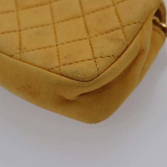 CHANEL Mini Mini Matelasse Charm Lamb Skin Yellow CC Auth bs23550