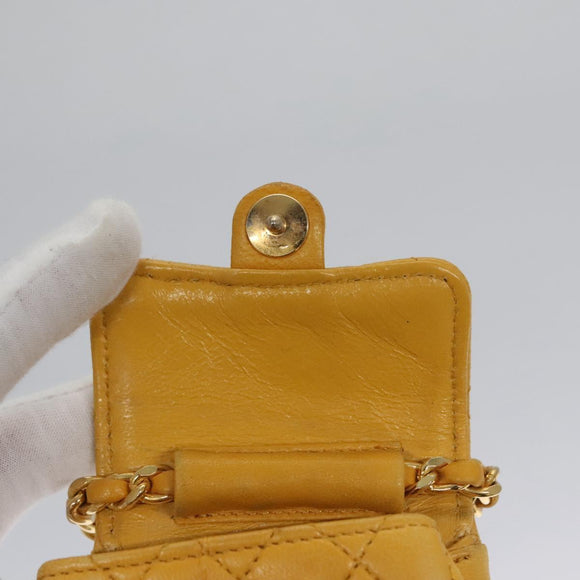 CHANEL Mini Mini Matelasse Charm Lamb Skin Yellow CC Auth bs23550