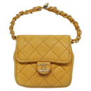 CHANEL Mini Mini Matelasse Charm Lamb Skin Yellow CC Auth bs23550-2
