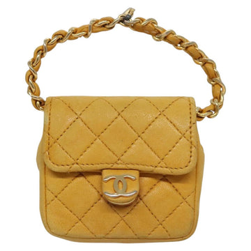 CHANEL Mini Mini Matelasse Charm Lamb Skin Yellow CC Auth bs23550 - 0