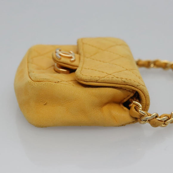 CHANEL Mini Mini Matelasse Charm Lamb Skin Yellow CC Auth bs23550