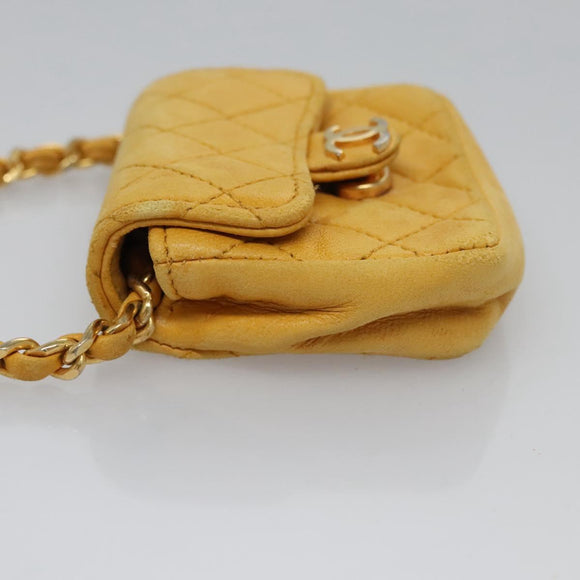 CHANEL Mini Mini Matelasse Charm Lamb Skin Yellow CC Auth bs23550