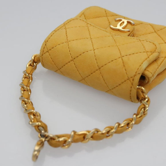 CHANEL Mini Mini Matelasse Charm Lamb Skin Yellow CC Auth bs23550