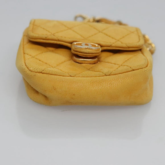 CHANEL Mini Mini Matelasse Charm Lamb Skin Yellow CC Auth bs23550