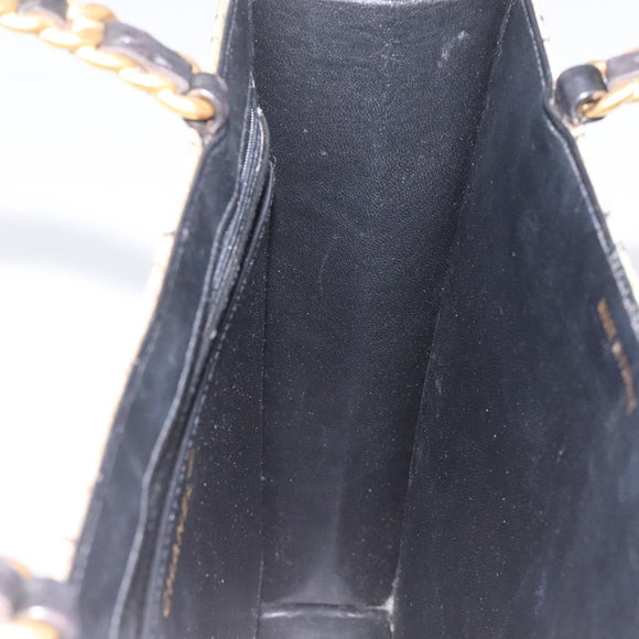 CHANEL Choco Bar Chain Hand Bag Enamel Leather Beige CC Auth bs23554V