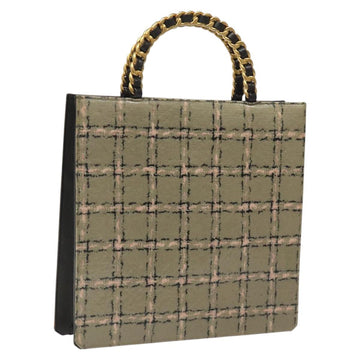 CHANEL Choco Bar Chain Hand Bag Enamel Leather Beige CC Auth bs23554V