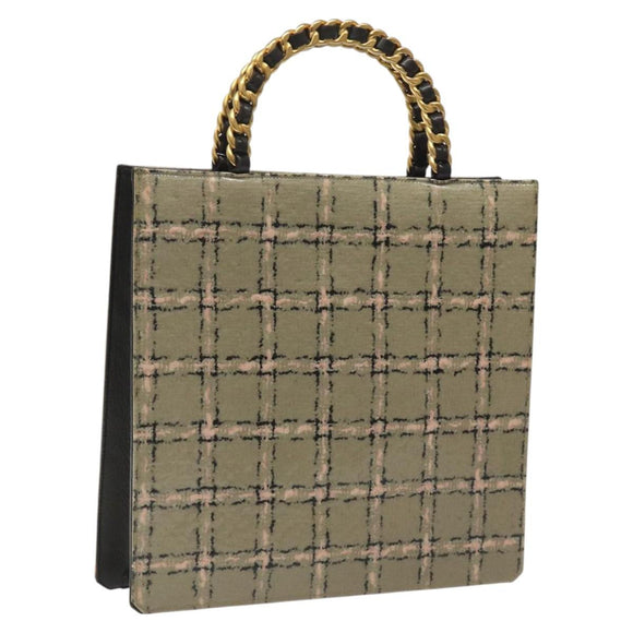 CHANEL Choco Bar Chain Hand Bag Enamel Leather Beige CC Auth bs23554V