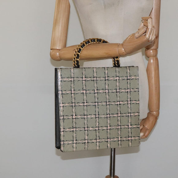 CHANEL Choco Bar Chain Hand Bag Enamel Leather Beige CC Auth bs23554V