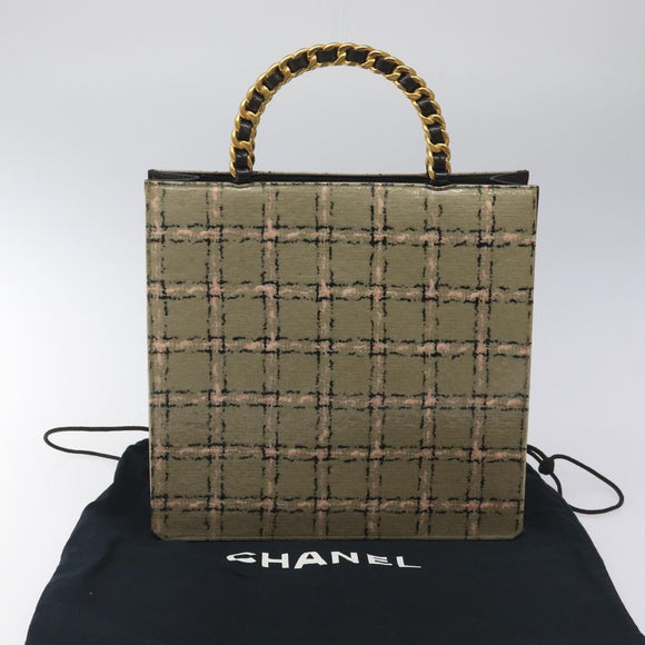 CHANEL Choco Bar Chain Hand Bag Enamel Leather Beige CC Auth bs23554V