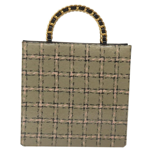 CHANEL Choco Bar Chain Hand Bag Enamel Leather Beige CC Auth bs23554V