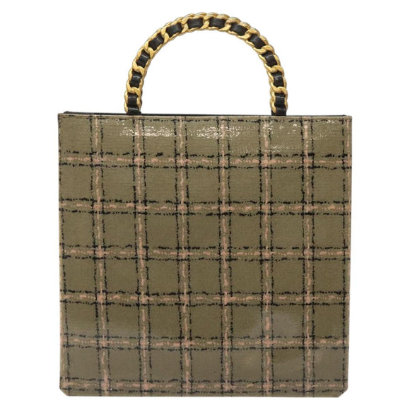 CHANEL Choco Bar Chain Hand Bag Enamel Leather Beige CC Auth bs23554V