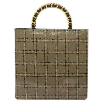 CHANEL Choco Bar Chain Hand Bag Enamel Leather Beige CC Auth bs23554V - 0