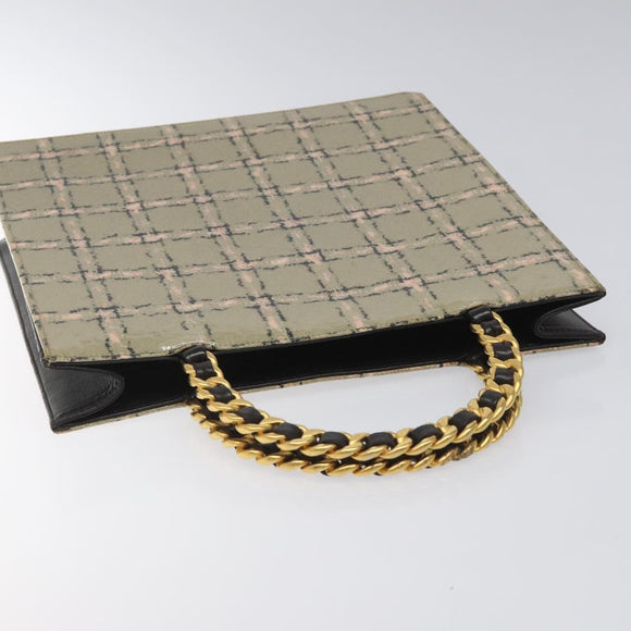 CHANEL Choco Bar Chain Hand Bag Enamel Leather Beige CC Auth bs23554V