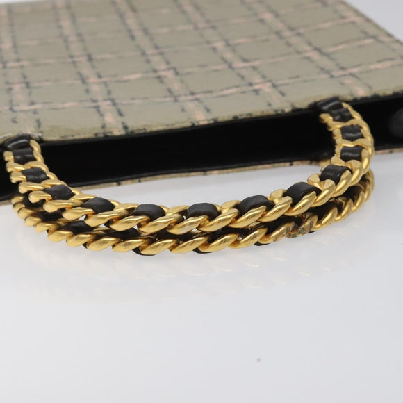 CHANEL Choco Bar Chain Hand Bag Enamel Leather Beige CC Auth bs23554V