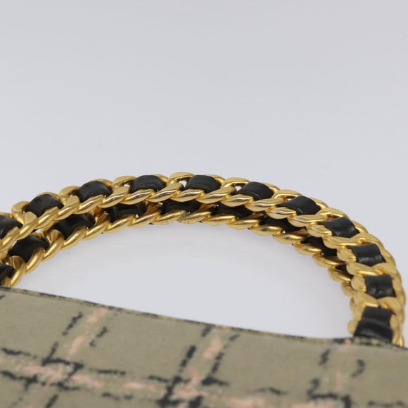 CHANEL Choco Bar Chain Hand Bag Enamel Leather Beige CC Auth bs23554V